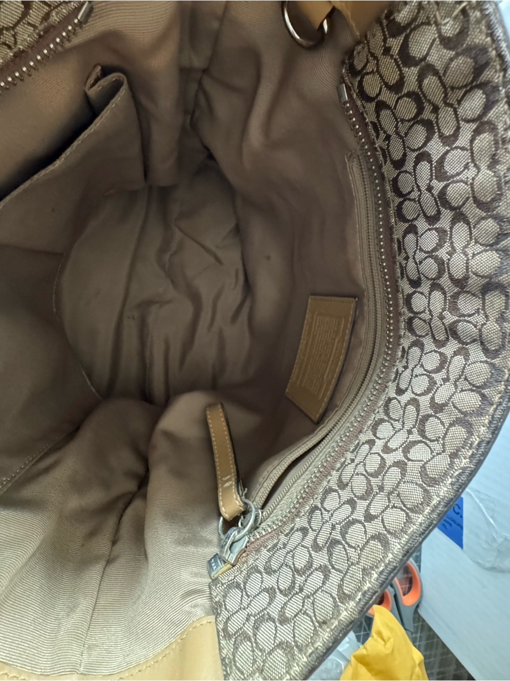 Coach Brown Signature Canvas Tote with Tan Leather Trim - Picture 13 of 16